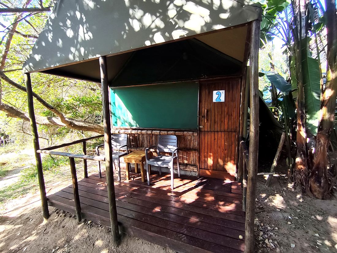 Tent exterior with wooden deck