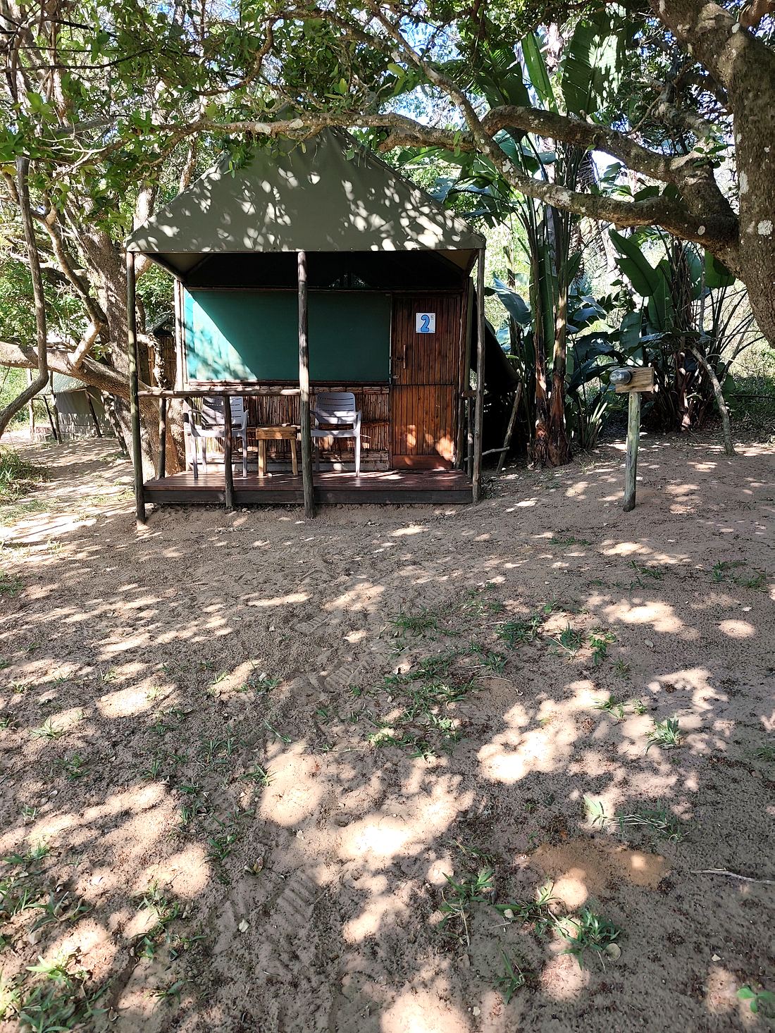 Tent exterior under the trees